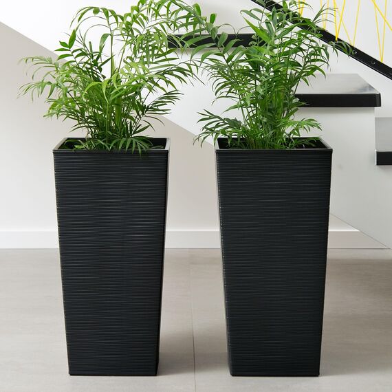 KADAX 3er Set Pflanzkübel mit Innentopf 57/68/75 cm Höhe, Schwarz – wetterfeste & robuste Blumenkübel aus Kunststoff, Blumentöpfe für Innen- & Außenbereich