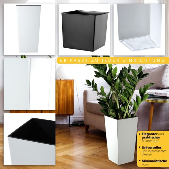 KADAX 3er Set Pflanzkübel mit Innentopf 36/46,5/57,5 cm Höhe, Weiß Glatt – wetterfeste & robuste Blumenkübel aus Kunststoff, Blumentöpfe für Innen- & Außenbereich