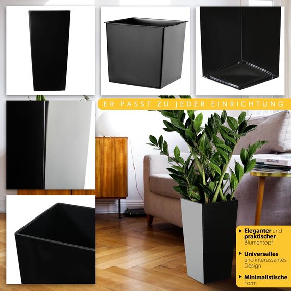 KADAX 3er Set Pflanzkübel mit Innentopf 36/46,5/57,5 cm Höhe, Schwarz Glatt – wetterfeste & robuste Blumenkübel aus Kunststoff, Blumentöpfe für Innen- & Außenbereich
