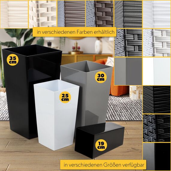 KADAX 3er Set Pflanzkübel mit Innentopf 36/46,5/57,5 cm Höhe, Schwarz Glatt – wetterfeste & robuste Blumenkübel aus Kunststoff, Blumentöpfe für Innen- & Außenbereich