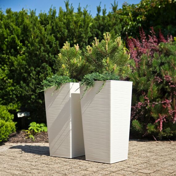 KADAX 3er Set Pflanzkübel mit Innentopf 57/68/75 cm Höhe, Weiß – wetterfeste & robuste Blumenkübel aus Kunststoff, Blumentöpfe für Innen- & Außenbereich