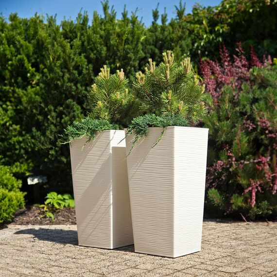 KADAX 3er Set Pflanzkübel mit Innentopf 57/68/75 cm Höhe, Creme – wetterfeste & robuste Blumenkübel aus Kunststoff, Blumentöpfe für Innen- & Außenbereich