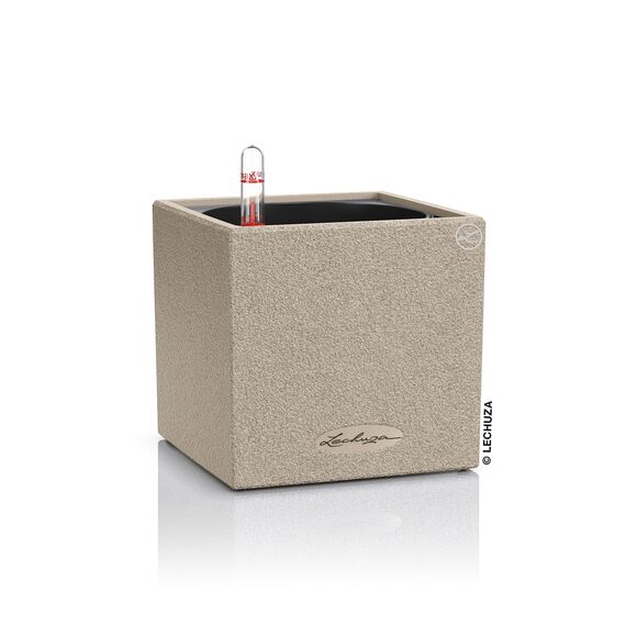 LECHUZA CANTO Stone 14 hochwertiger Kräuterwürfel mit Stick-Bewässerungssystem, sandbeige