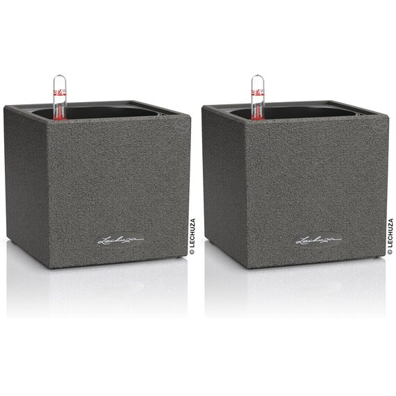 Lechuza Canto Stone 14 hochwertiger Kräuterwürfel mit Stick-Bewässerungssystem, graphitschwarz (Packung mit 2)