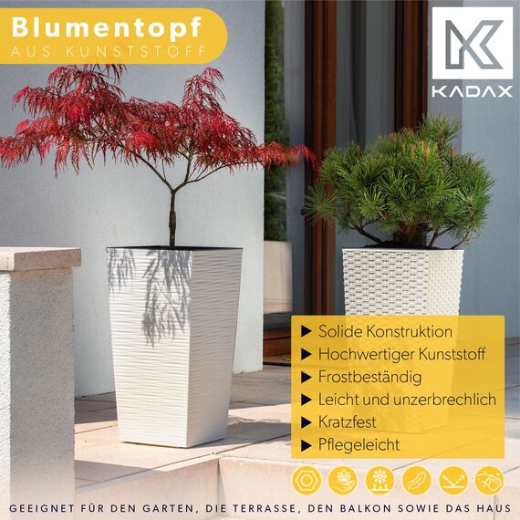 KADAX 3er Set Pflanzkübel mit Innentopf 46,5/57,5/68 cm Höhe, Creme – wetterfeste & robuste Blumenkübel aus Kunststoff, Blumentöpfe für Innen- & Außenbereich