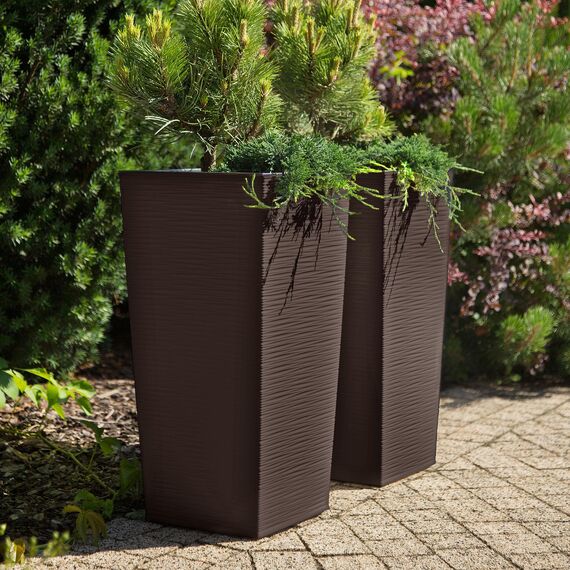 KADAX 3er Set Pflanzkübel mit Innentopf 46,5/57,5/68 cm Höhe, Mokka – wetterfeste & robuste Blumenkübel aus Kunststoff, Blumentöpfe für Innen- & Außenbereich