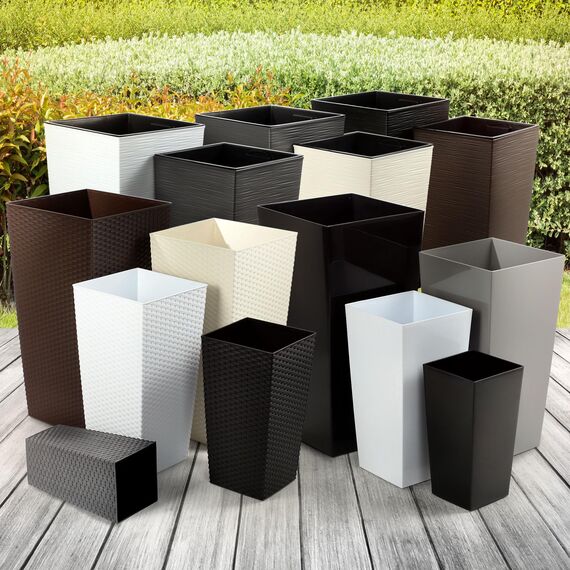 KADAX 3er Set Pflanzkübel mit Innentopf 36/46,5/57,5 cm Höhe, Weiß Glatt – wetterfeste & robuste Blumenkübel aus Kunststoff, Blumentöpfe für Innen- & Außenbereich