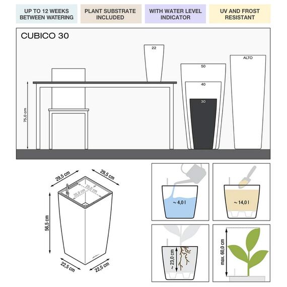 Lechuza Cubico Premium 30 - Komplettset Taupe