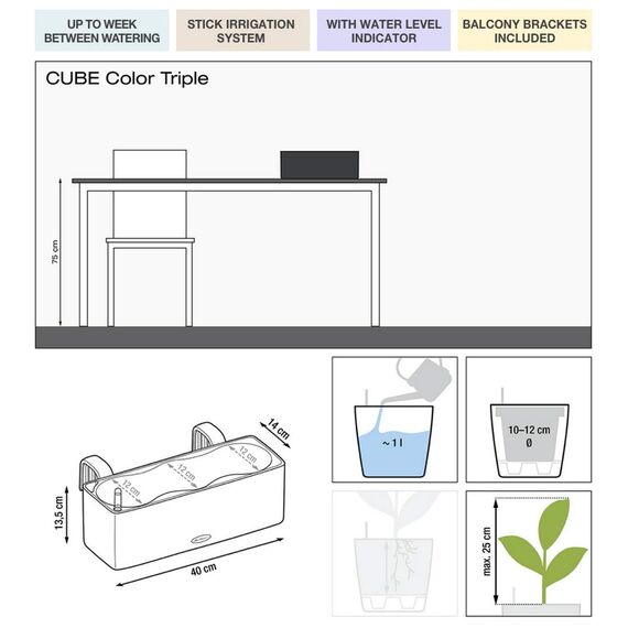 Lechuza Cube Color Triple (ehemals BALCONISSIMA) schiefergrau 13684 (Packung mit 2)