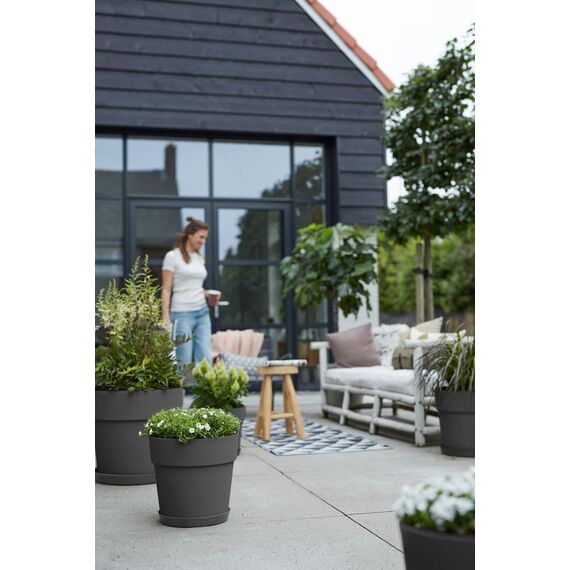 elho Vibia Straight Rund 40 - Blumentopf für Außen - Ø 39.0 x H 36.8 cm - Schwarz/Anthrazit