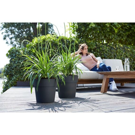elho Vibia Straight Rund 40 - Blumentopf für Außen - Ø 39.0 x H 36.8 cm - Schwarz/Anthrazit