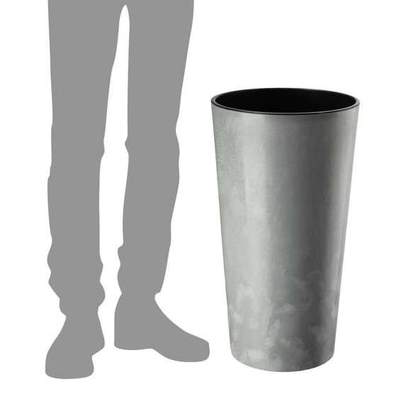 KADAX Pflanzkübel mit Innentopf Grau Ø 25.5 cm, Höhe 47 cm – Moderner Pflanztopf mit Einsatz, Blumentopf aus robuster Kunststoff für Innen- und Außenbereich, ideal für Wohnzimmer, Balkon, Büro