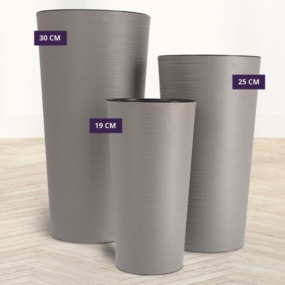 KADAX Pflanzkübel mit Innentopf Grau Ø 30 cm, Höhe 57.5 cm – Moderner Pflanztopf mit Einsatz, Blumentopf aus robuster Kunststoff für Innen- und Außenbereich, ideal für Wohnzimmer, Balkon, Büro