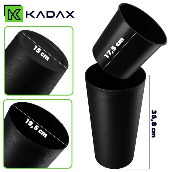 KADAX Pflanzkübel mit Innentopf Graphit Ø 19.5 cm, Höhe 36.8 cm – Moderner Pflanztopf mit Einsatz, Blumentopf aus robuster Kunststoff für Innen- und Außenbereich, ideal für Wohnzimmer, Balkon, Büro