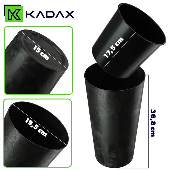 KADAX Pflanzkübel mit Innentopf Schwarz Ø 19.5 cm, Höhe 36.8 cm – Moderner Pflanztopf mit Einsatz, Blumentopf aus robuster Kunststoff für Innen- und Außenbereich, ideal für Wohnzimmer, Balkon, Büro