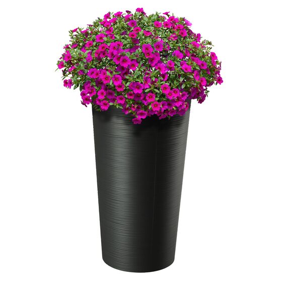 KADAX Pflanzkübel mit Innentopf Graphit Ø 19.5 cm, Höhe 36.8 cm – Moderner Pflanztopf mit Einsatz, Blumentopf aus robuster Kunststoff für Innen- und Außenbereich, ideal für Wohnzimmer, Balkon, Büro