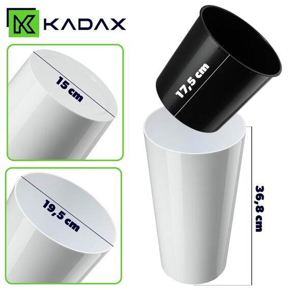 KADAX Pflanzkübel mit Innentopf Weiß Ø 19.5 cm, Höhe 36.8 cm – Moderner Pflanztopf mit Einsatz, Blumentopf aus robuster Kunststoff für Innen- und Außenbereich, ideal für Wohnzimmer, Balkon, Büro