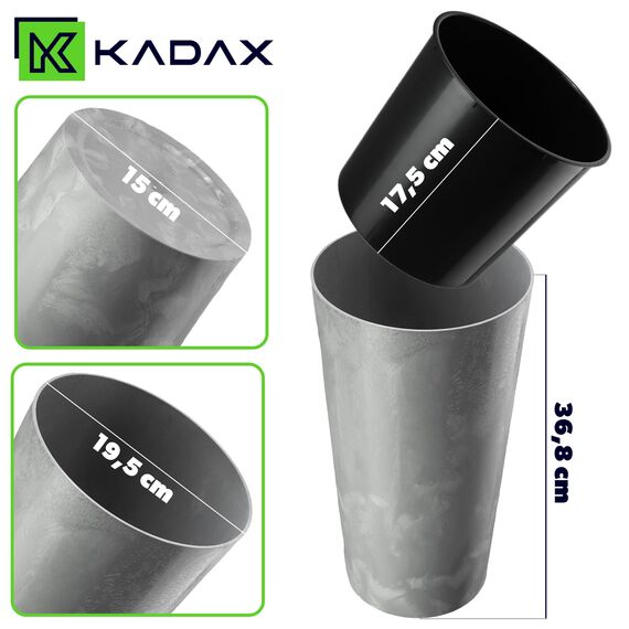 KADAX Pflanzkübel mit Innentopf Grau Ø 19.5 cm, Höhe 36.8 cm – Moderner Pflanztopf mit Einsatz, Blumentopf aus robuster Kunststoff für Innen- und Außenbereich, ideal für Wohnzimmer, Balkon, Büro
