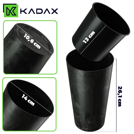 KADAX Pflanzkübel mit Innentopf Schwarz Ø 14 cm, Höhe 26.1 cm – Moderner Pflanztopf mit Einsatz, Blumentopf aus robuster Kunststoff für Innen- und Außenbereich, ideal für Wohnzimmer, Balkon, Büro