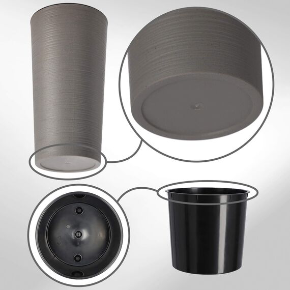 KADAX Pflanzkübel mit Innentopf Grau Ø 25 cm, Höhe 47 cm – Moderner Pflanztopf mit Einsatz, Blumentopf aus robuster Kunststoff für Innen- und Außenbereich, ideal für Wohnzimmer, Balkon, Büro