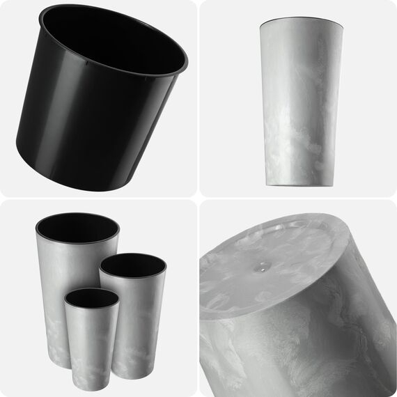 KADAX Pflanzkübel mit Innentopf Grau Ø 25.5 cm, Höhe 47 cm – Moderner Pflanztopf mit Einsatz, Blumentopf aus robuster Kunststoff für Innen- und Außenbereich, ideal für Wohnzimmer, Balkon, Büro