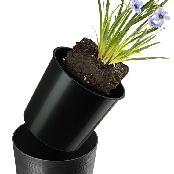 KADAX Pflanzkübel mit Innentopf Graphit Ø 25.5 cm, Höhe 47 cm – Moderner Pflanztopf mit Einsatz, Blumentopf aus robuster Kunststoff für Innen- und Außenbereich, ideal für Wohnzimmer, Balkon, Büro