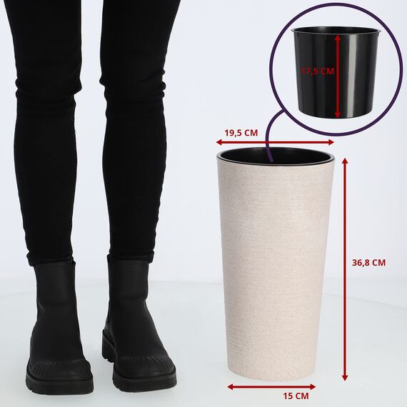 KADAX Pflanzkübel mit Innentopf Creme Ø 19 cm, Höhe 36.8 cm – Moderner Pflanztopf mit Einsatz, Blumentopf aus robuster Kunststoff für Innen- und Außenbereich, ideal für Wohnzimmer, Balkon, Büro