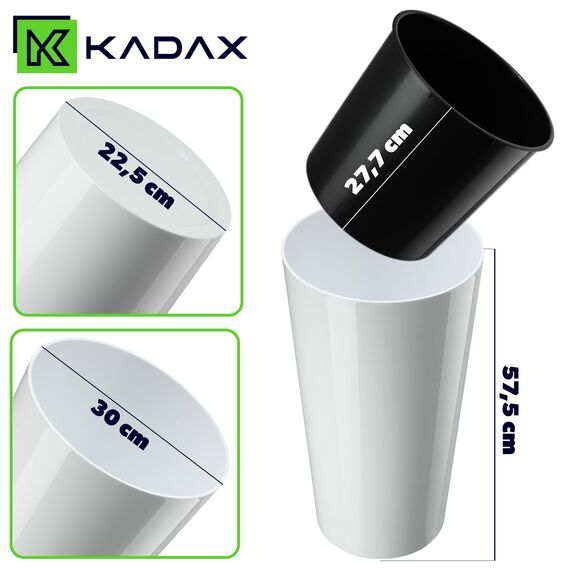 KADAX Pflanzkübel mit Innentopf Weiß Ø 30 cm, Höhe 57.5 cm – Moderner Pflanztopf mit Einsatz, Blumentopf aus robuster Kunststoff für Innen- und Außenbereich, ideal für Wohnzimmer, Balkon, Büro