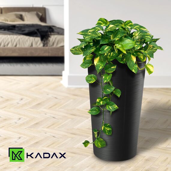 KADAX Pflanzkübel mit Innentopf Graphit Ø 25.5 cm, Höhe 47 cm – Moderner Pflanztopf mit Einsatz, Blumentopf aus robuster Kunststoff für Innen- und Außenbereich, ideal für Wohnzimmer, Balkon, Büro