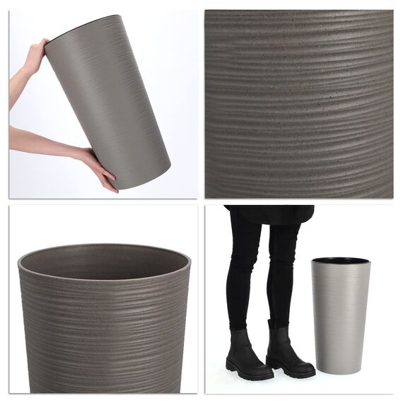 KADAX Pflanzkübel mit Innentopf Grau Ø 25 cm, Höhe 47 cm – Moderner Pflanztopf mit Einsatz, Blumentopf aus robuster Kunststoff für Innen- und Außenbereich, ideal für Wohnzimmer, Balkon, Büro