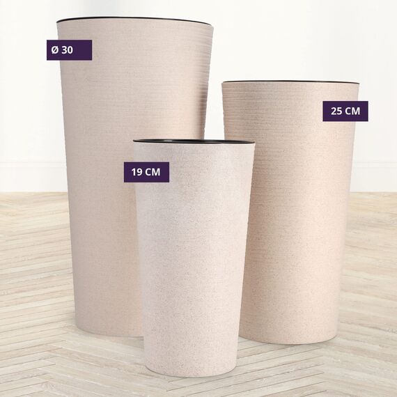 KADAX Pflanzkübel mit Innentopf Creme Ø 19 cm, Höhe 36.8 cm – Moderner Pflanztopf mit Einsatz, Blumentopf aus robuster Kunststoff für Innen- und Außenbereich, ideal für Wohnzimmer, Balkon, Büro