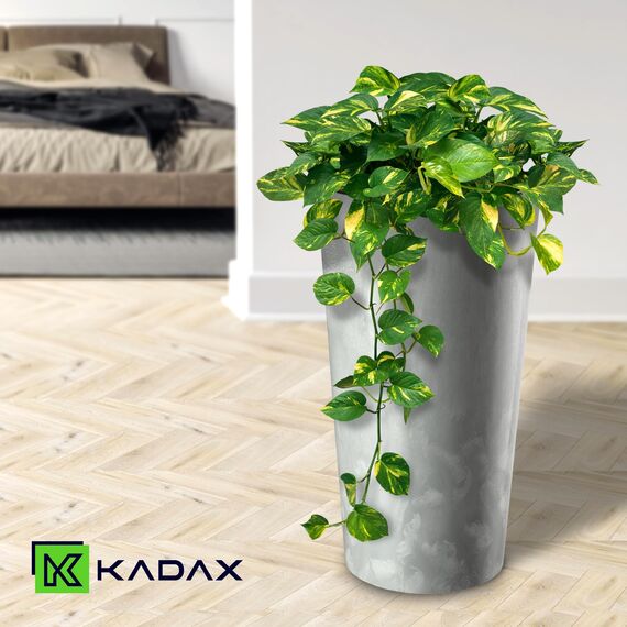 KADAX Pflanzkübel mit Innentopf Grau Ø 14 cm, Höhe 26.1 cm – Moderner Pflanztopf mit Einsatz, Blumentopf aus robuster Kunststoff für Innen- und Außenbereich, ideal für Wohnzimmer, Balkon, Büro