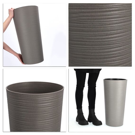 KADAX Pflanzkübel mit Innentopf Grau Ø 30 cm, Höhe 57.5 cm – Moderner Pflanztopf mit Einsatz, Blumentopf aus robuster Kunststoff für Innen- und Außenbereich, ideal für Wohnzimmer, Balkon, Büro