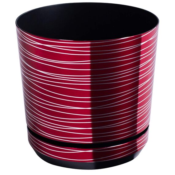 KORAD Blumentopf/Übertopf Rot mit Streifen 21 cm - Pflanzkübel aus Hochwertiger Kunststoff - Dekorativer Topf für Pflanzen