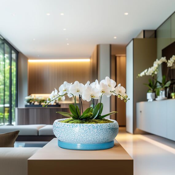 EPFamily Bonsaitöpfe aus Keramik, 30,5 cm, mit Ablauflöchern und Untersetzern, blau-weiß