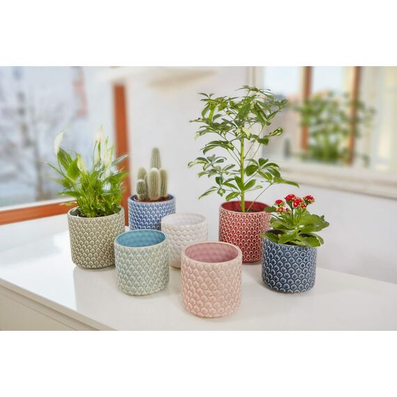 Bloomingville Blumentopf Dot - Dekorative Blumentöpfe für den Innenbereich, Retro-Stil, kreativ, M (15,5 cm Ø), Blau, Keramik