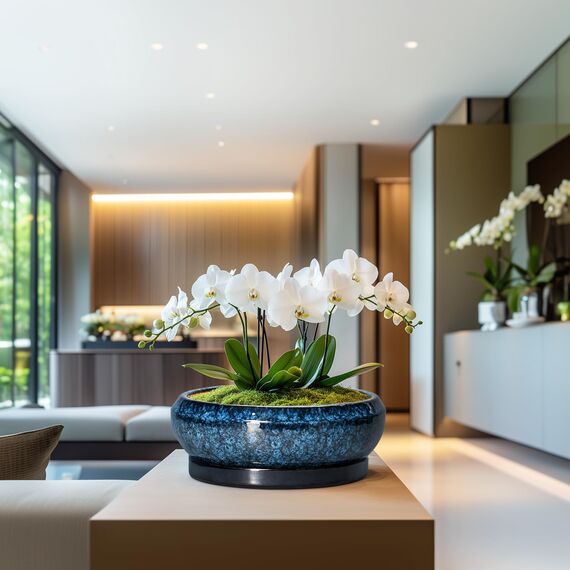 EPFamily Bonsaitöpfe aus Keramik, 30,5 cm, mit Ablauflöchern und Untersetzern, Blau