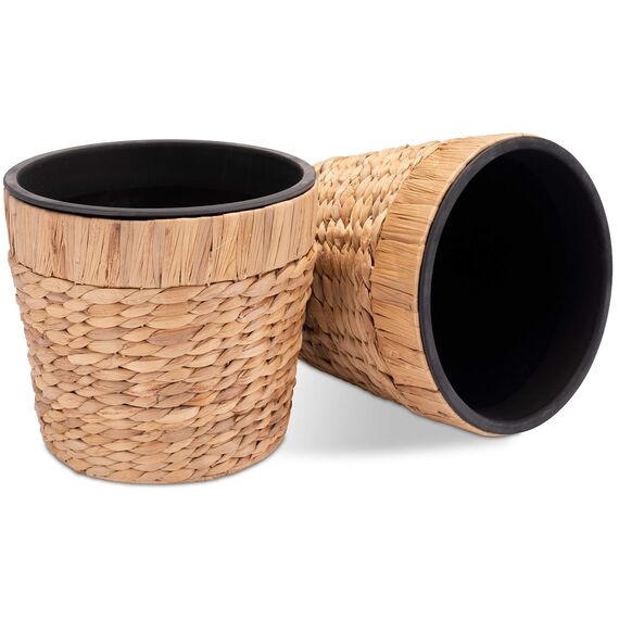 Decorasian 2er Set Blumentopf rund geflochten aus Seegras mit Kunststoffeinsatz zum bepflanzen - Pflanztopf - 2 Stück 26cm