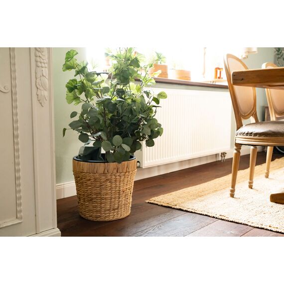 Decorasian Blumentopf rund geflochten aus Seegras mit Kunststoffeinsatz zum bepflanzen - Pflanztopf - 34cm