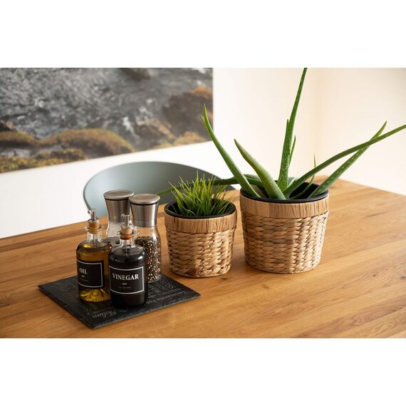 Decorasian 2er Set Blumentopf rund geflochten aus Seegras mit Kunststoffeinsatz zum bepflanzen - Pflanztopf - 2 Stück 20cm