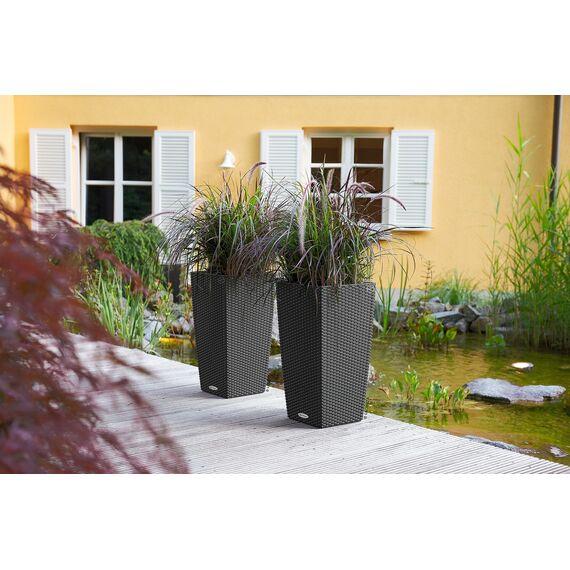 Lechuza "CUBICO Cottage 30" Pflanzgefäß mit ERD-Bewässerungs-System, Granit, 30 x 30 x 56 cm