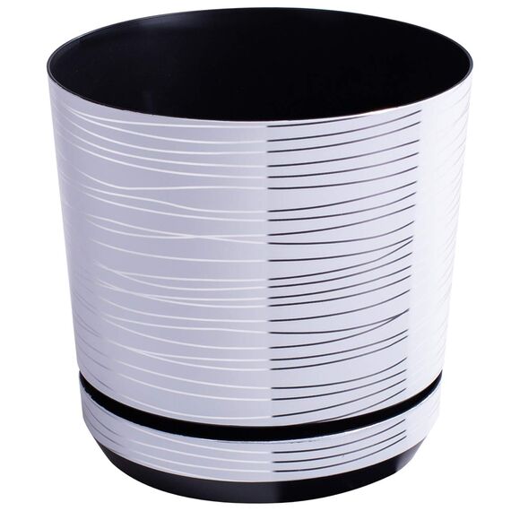 KORAD Blumentopf/Übertopf Weiß mit Streifen 26 cm - Pflanzkübel aus Hochwertiger Kunststoff - Dekorativer Topf für Pflanzen