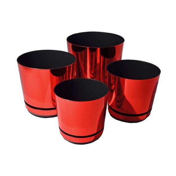 KORAD Blumentopf/Übertopf glänzendes Rot 16 cm - Pflanzkübel aus Hochwertiger Kunststoff - Dekorativer Topf für Pflanzen