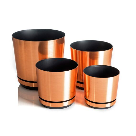 KORAD Übertöpfe Satz 4 Stück Kupfer 16 cm, 18 cm, 21 cm, 26 cm - dekorative Übertöpfe in 4 der Größe von 16 cm, 18 cm, 21 cm, 26 cm für Blumen, Kräuter, Pflanzenkompositionen. OSL S4/121