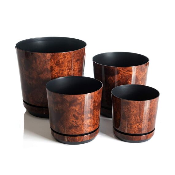 KORAD Übertöpfe Satz 4 Stück Holz 16 cm, 18 cm, 21 cm, 26 cm - dekorative Übertöpfe in 4 der Größe von 16 cm, 18 cm, 21 cm, 26 cm für Blumen, Kräuter, Pflanzenkompositionen. OSL S4/144