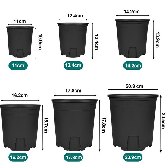 Muzhira Blumentopf, 20.9cm 5er Atmungsaktiver Pflanzentopf aus Kunststoff für Innen- und Außenbereich, Bonsai-Pflanzen, Aloe, Kräuter, Orchideen und mehr - Schwarz