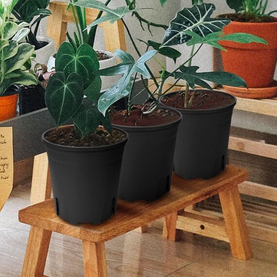 Muzhira Blumentopf, 20.9cm 5er Atmungsaktiver Pflanzentopf aus Kunststoff für Innen- und Außenbereich, Bonsai-Pflanzen, Aloe, Kräuter, Orchideen und mehr - Schwarz