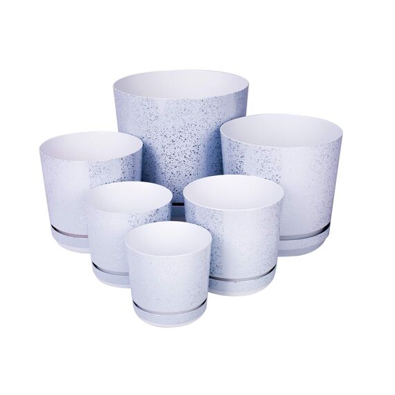 KORAD Blumentopf/Übertopf Weißer Marmor 18 cm - Pflanzkübel aus Hochwertiger Kunststoff - Dekorativer Topf für Pflanzen