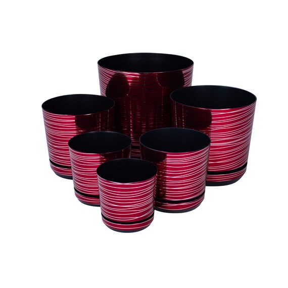 KORAD Blumentopf/Übertopf Rot mit Streifen 21 cm - Pflanzkübel aus Hochwertiger Kunststoff - Dekorativer Topf für Pflanzen