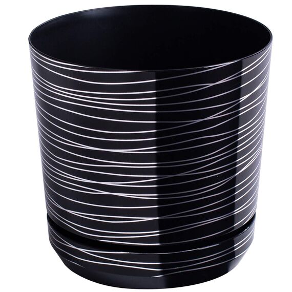KORAD Blumentopf/Übertopf Schwarz mit Streifen 21 cm - Pflanzkübel aus Hochwertiger Kunststoff - Dekorativer Topf für Pflanzen
